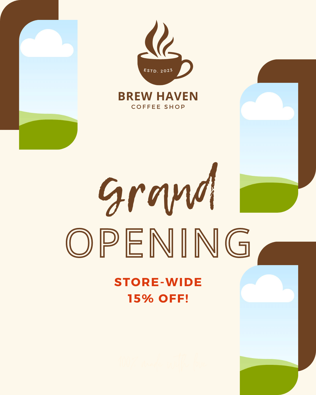 Customizable simple coffee cup design Instagram Post Portrait Template for Canva - Small Business Branding, brown