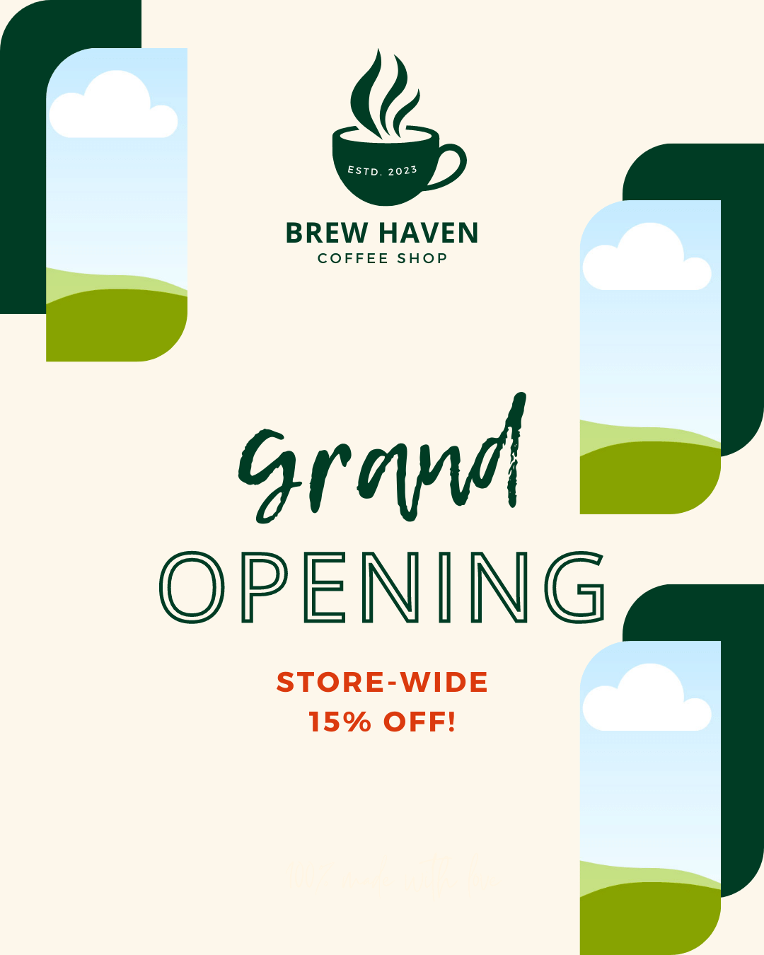 Customizable simple coffee cup design Instagram Post Portrait Template for Canva - Small Business Branding, green