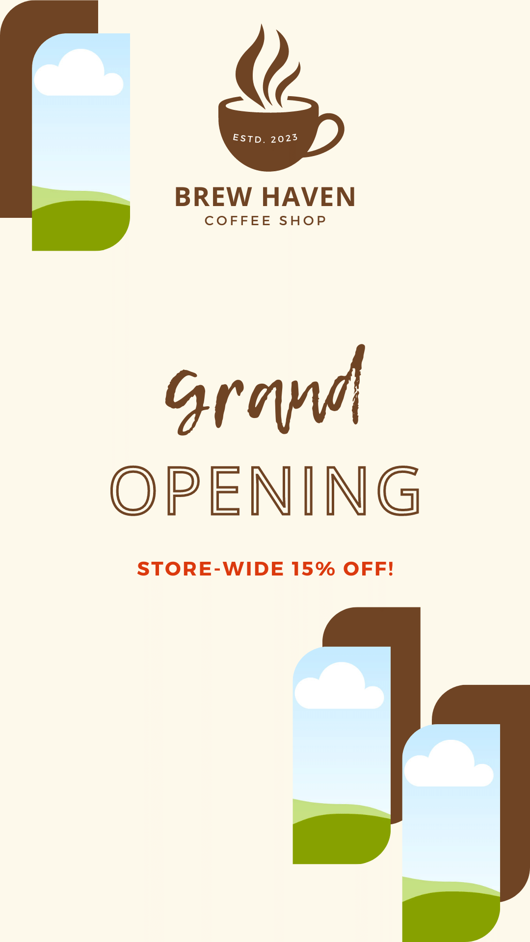 Customizable simple coffee cup design Instagram Story Template for Canva - Small Business Branding, brown