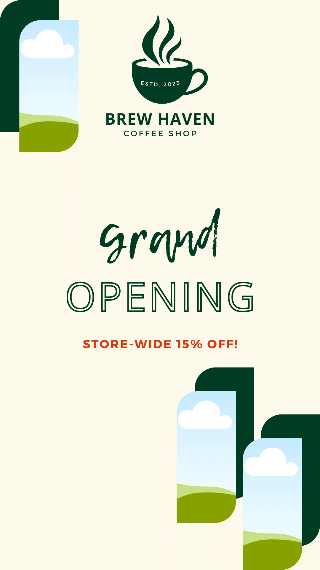 Customizable simple coffee cup design Instagram Story Template for Canva - Small Business Branding, green