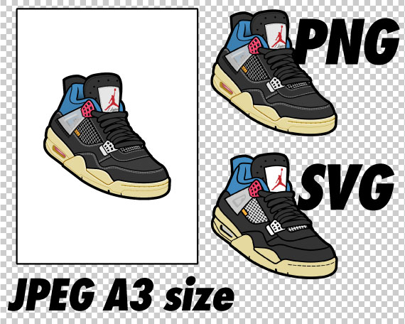 Air Jordan 4 Union Off Noir with lace swap JPEG PNG SVG digital download -  Payhip