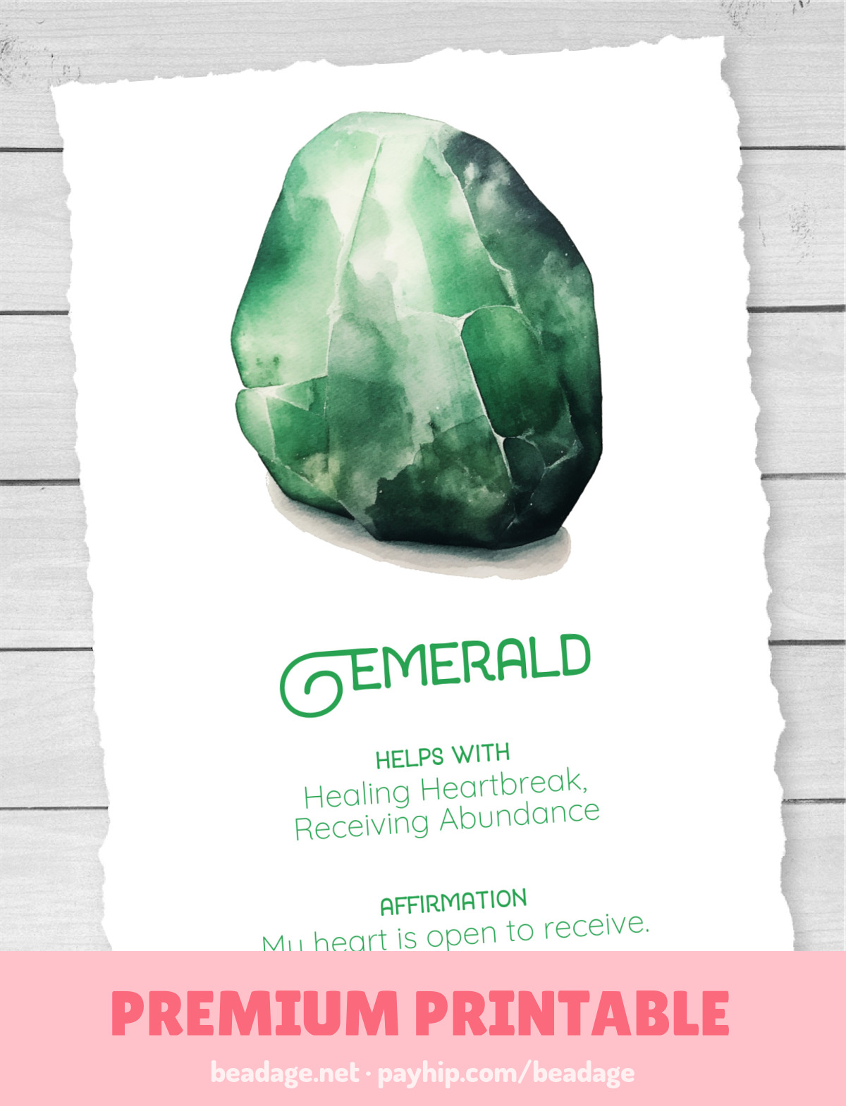 Emerald Printable Crystal Card