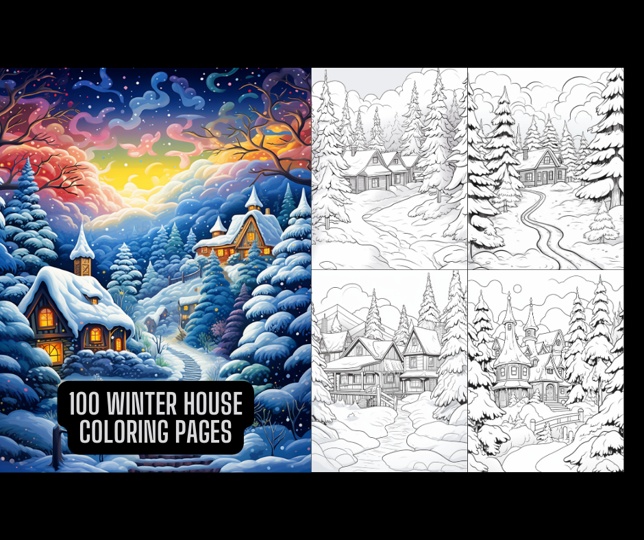 Winter House Coloring Pages for Adults Graphic by Design Shop