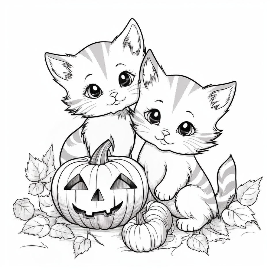 Cute Kittens & Pumpkins Halloween Coloring Pages | Set of 3 | Download ...
