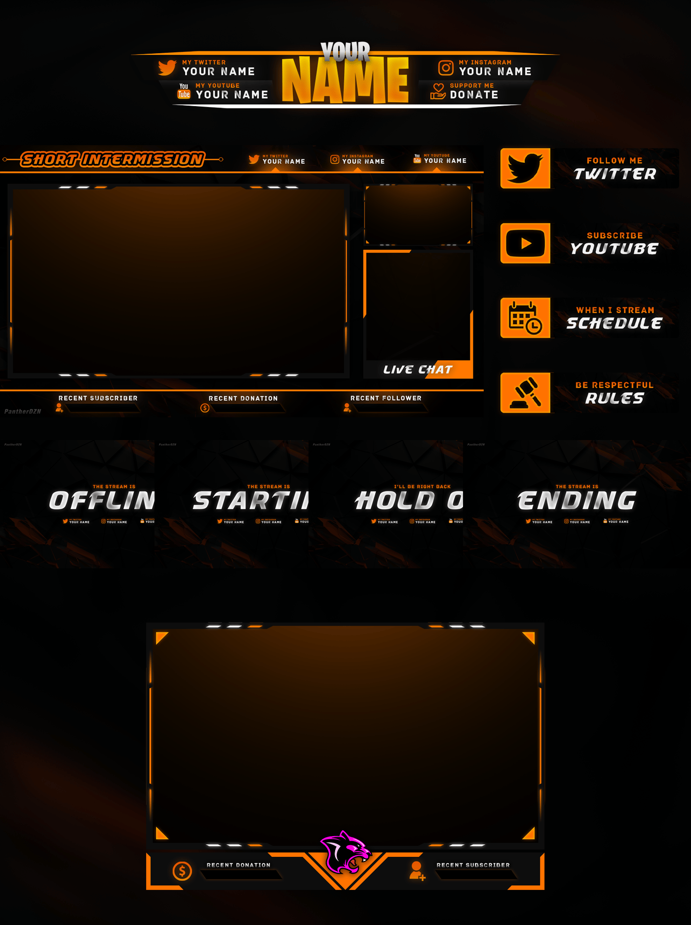 Dark Orange Themed Stream Pack Template - Payhip