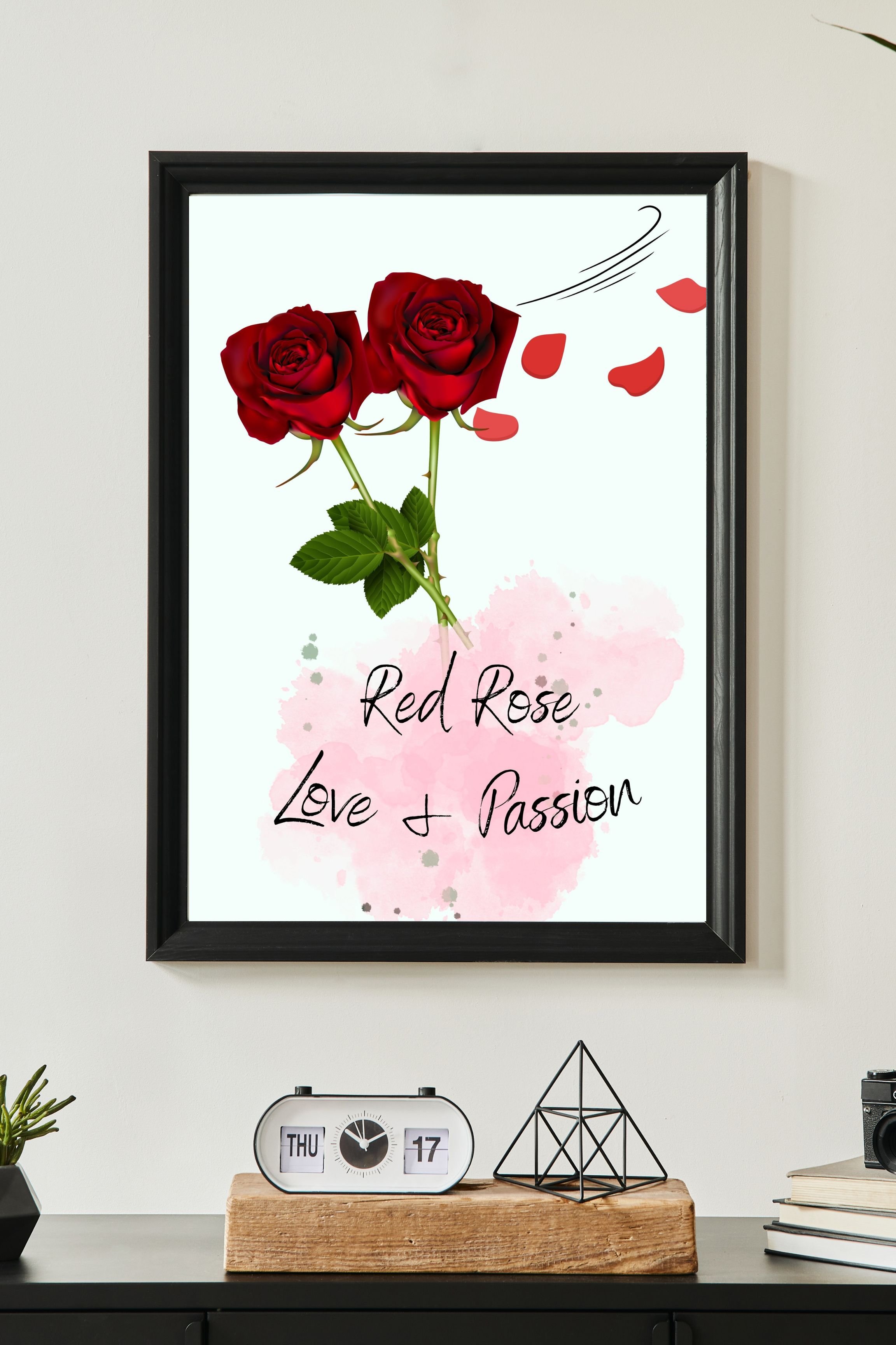 Red Rose Printable Art, Floral Wall Décor, Rose Flower Illustration ...