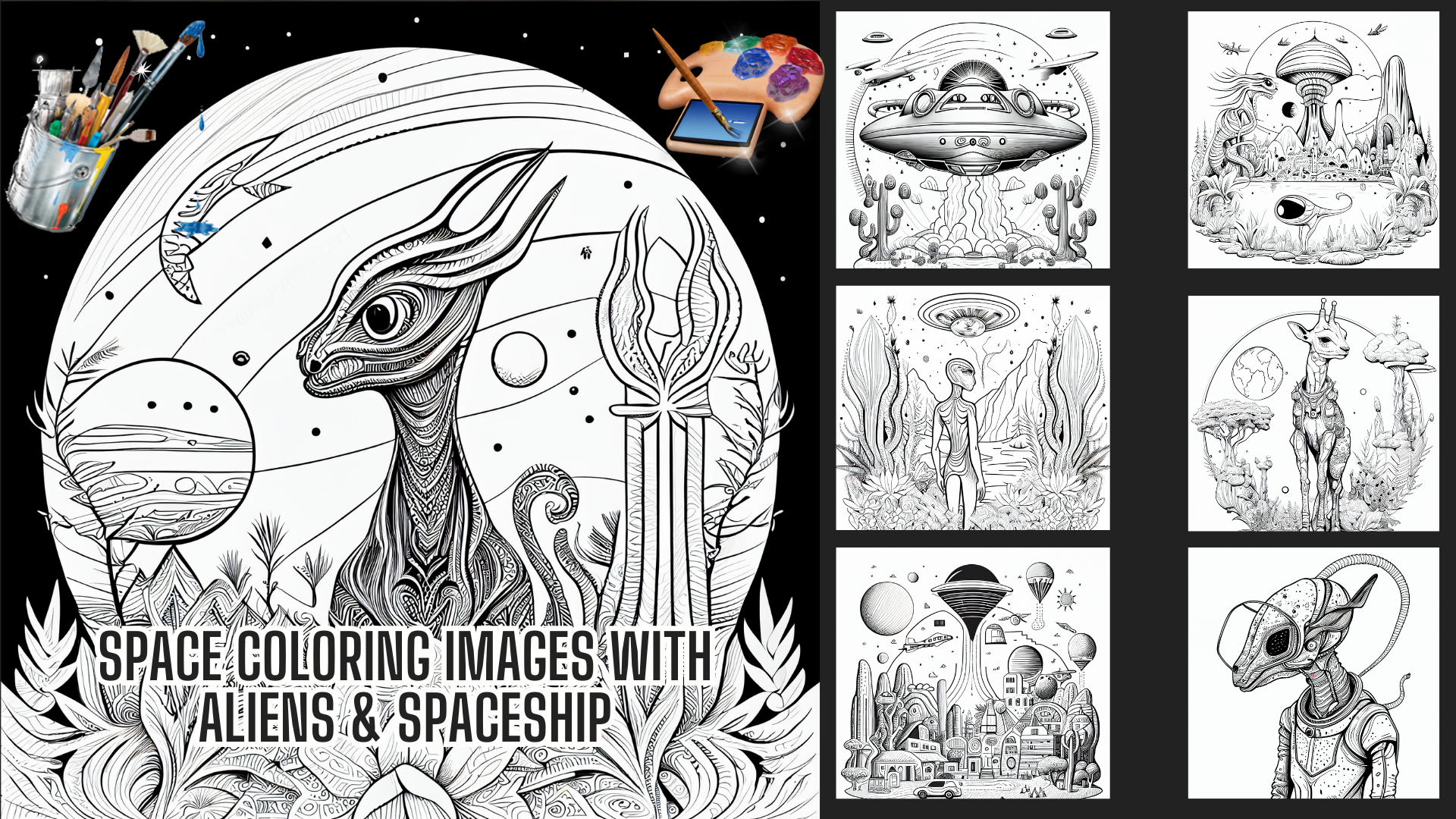 Space Coloring Images With Aliens & Spaceship - Payhip