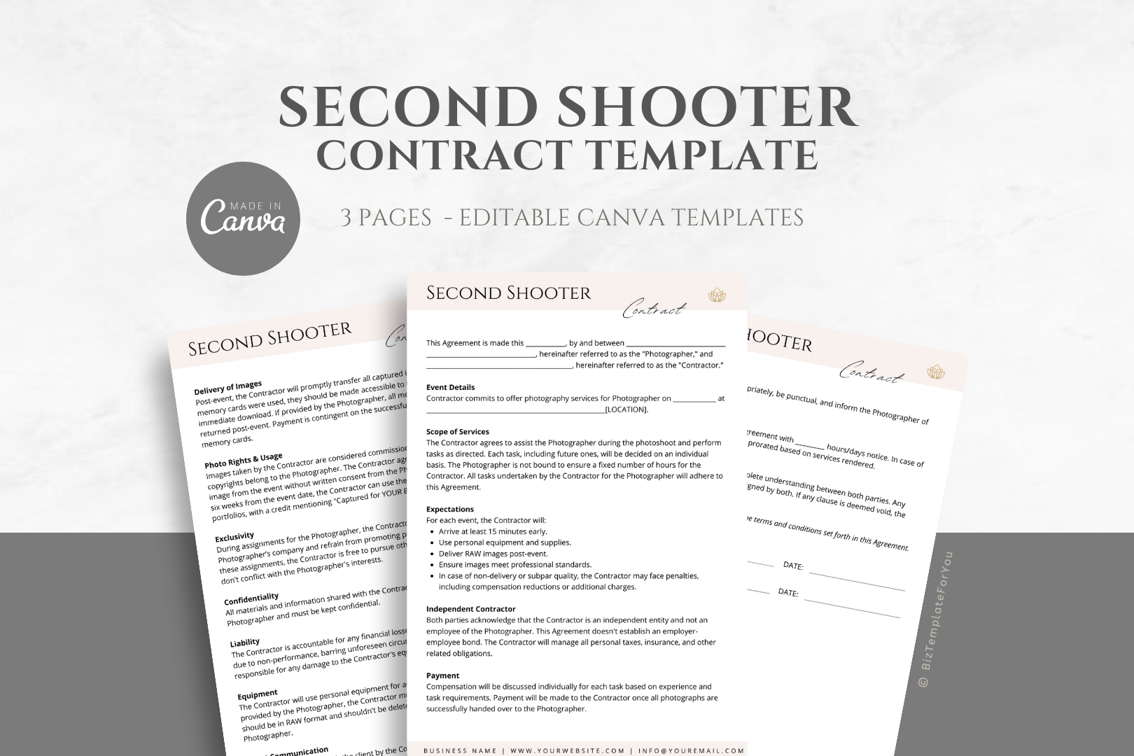 Editable Photography Second Shooter Contract Template Canva Template