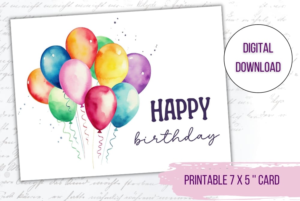 Printable birthday card, Digital birthday postcard, Birthday