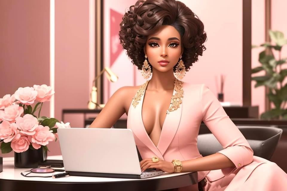 Black woman sitting at a desk creating digital products for her business