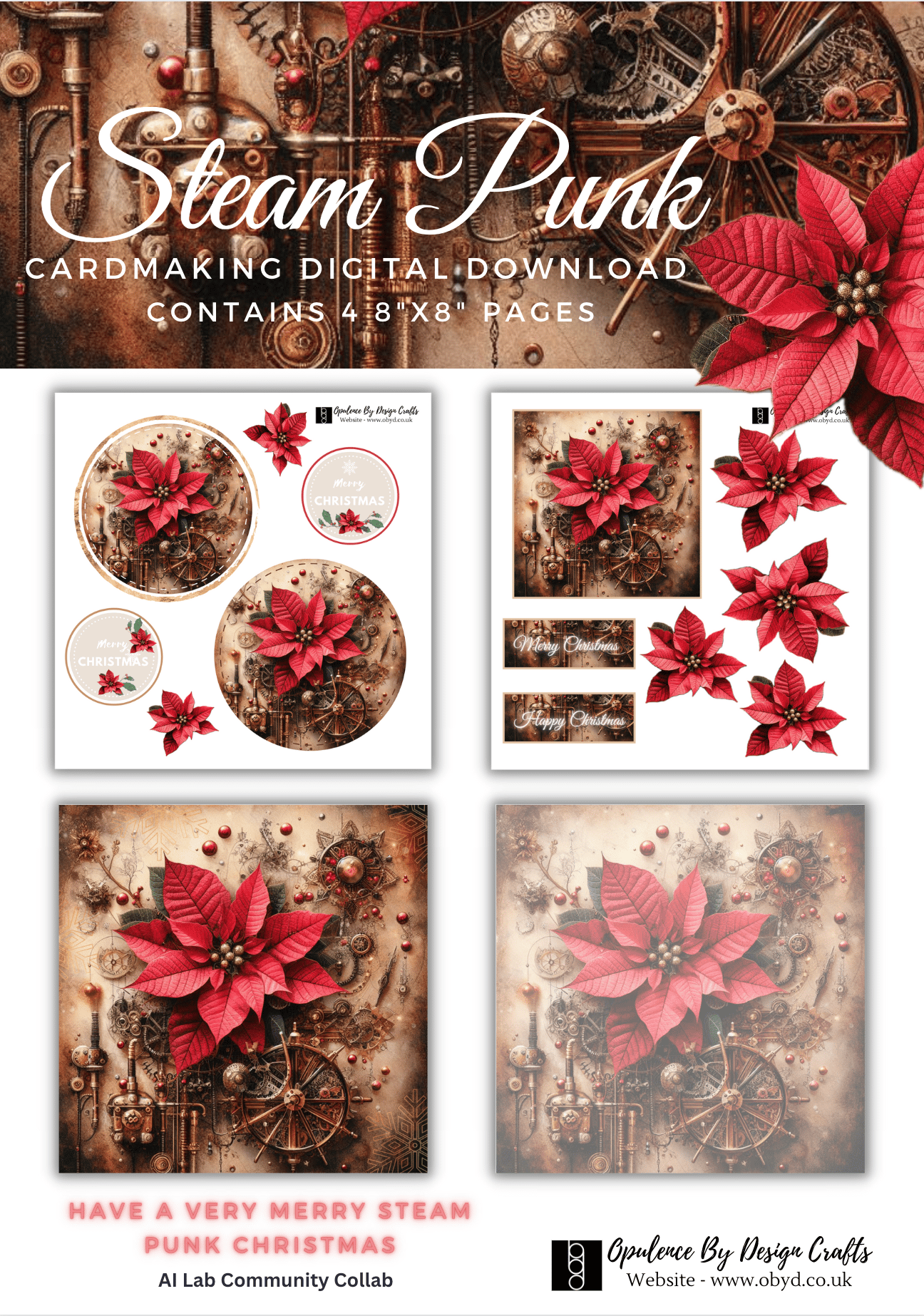 Have a Very Merry SteamPunk Christmas Cardmaking digital download - 4 8 ...