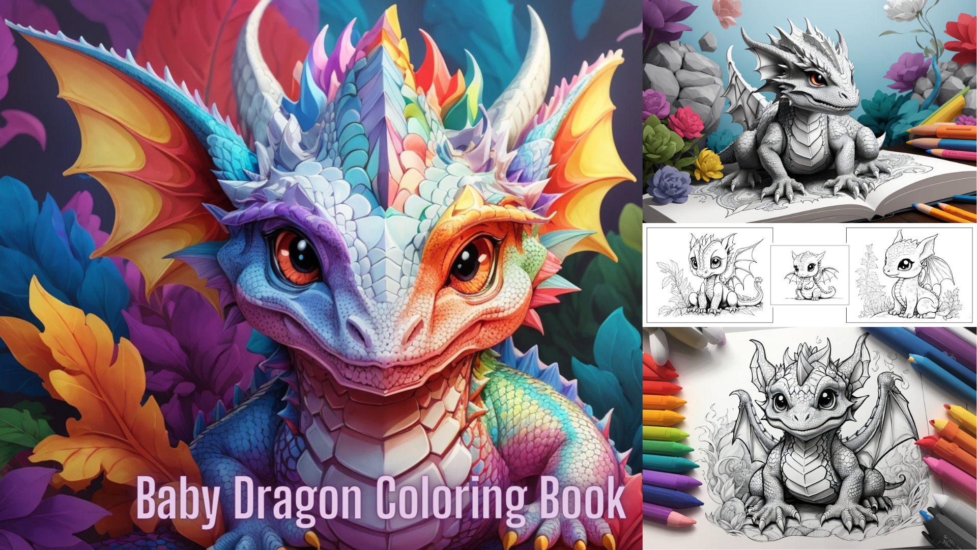 100 Baby Dragon Coloring Pages, Fantasy, Adults and Kids Coloring Book,  Digital Coloring Sheets, Instant Download, Printable PDF File. 