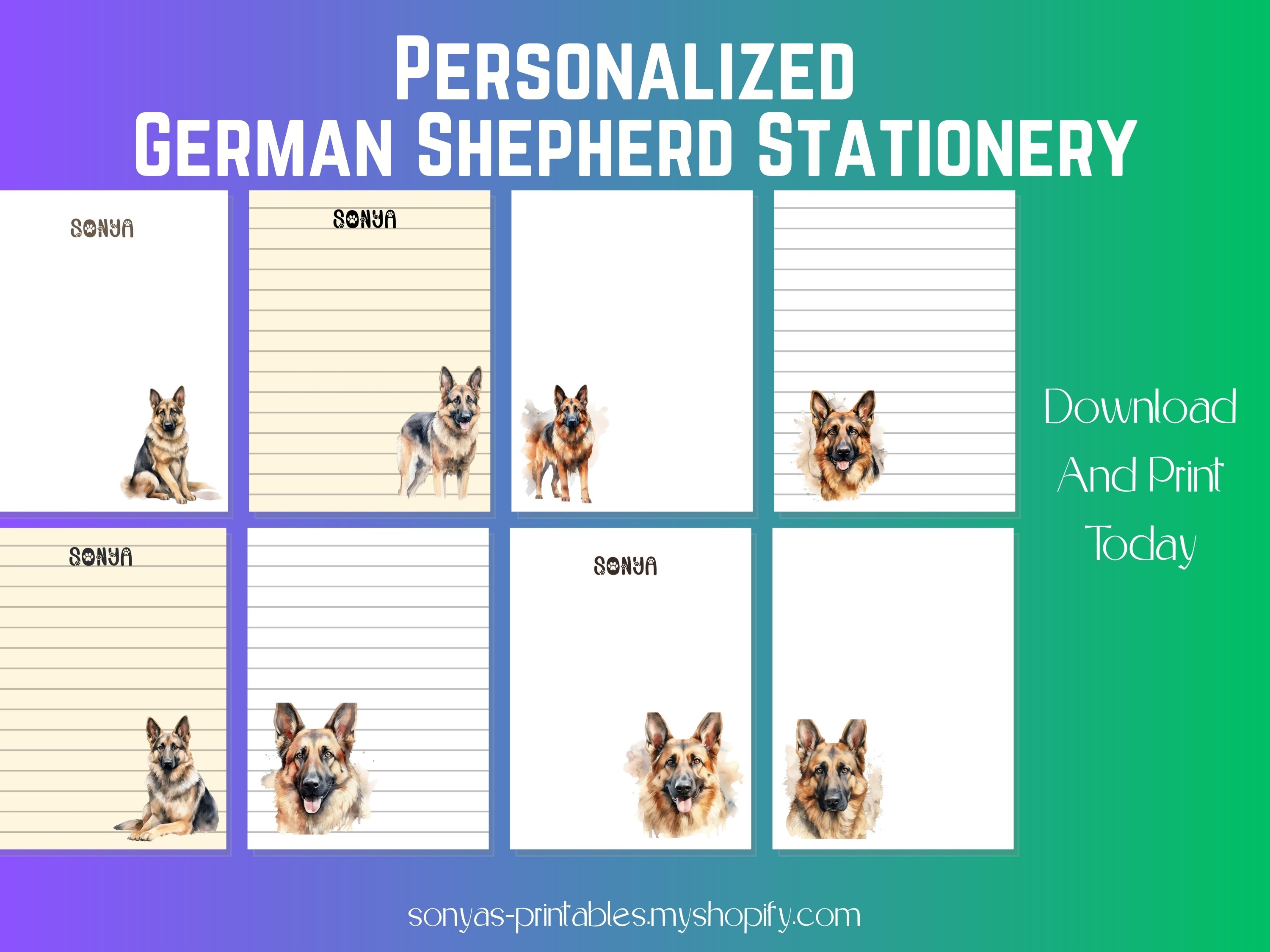 Personalized And Printable German Shepherd Stationery | Personalized ...