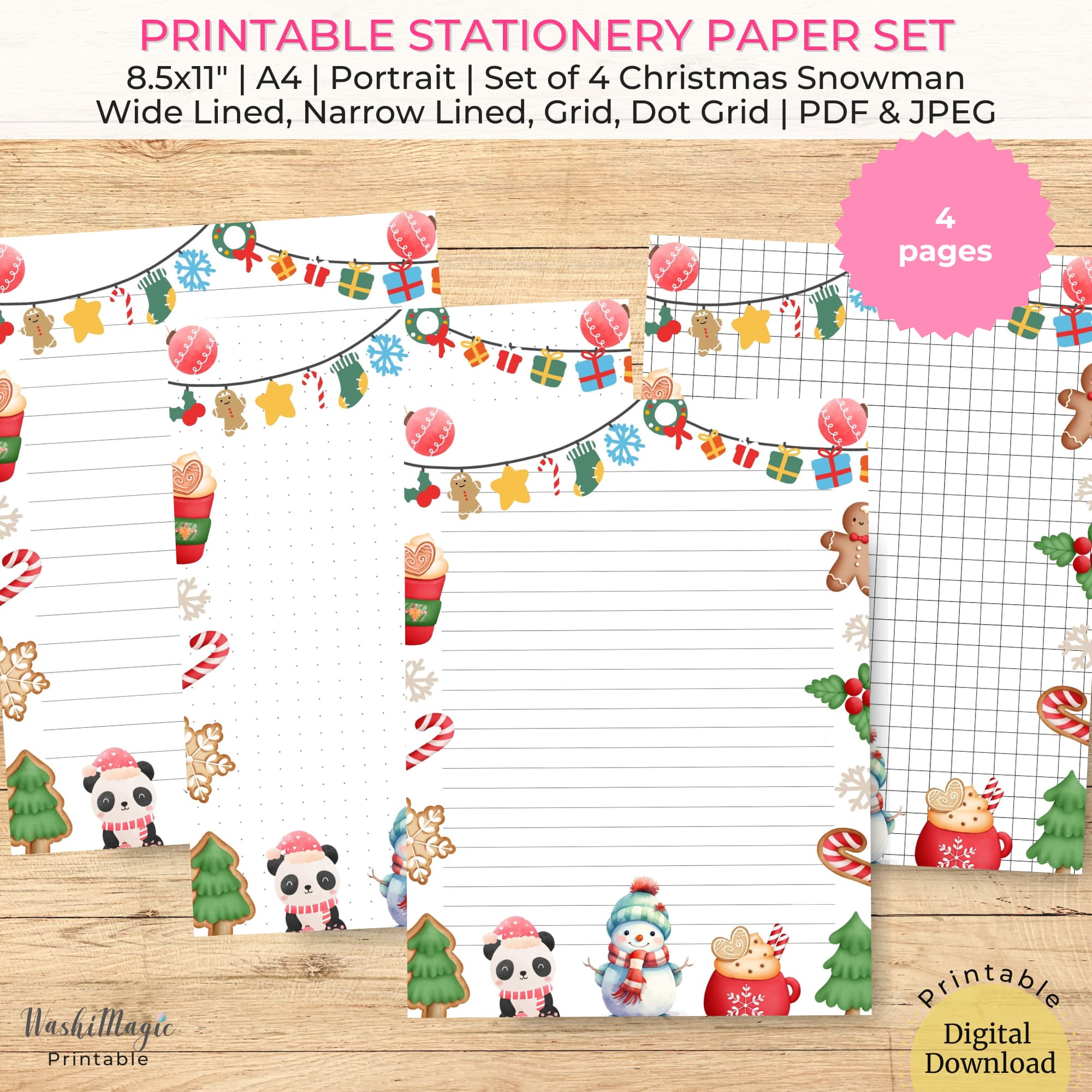 Christmas Snowman Notebook Paper Printable Set of 4 - Payhip