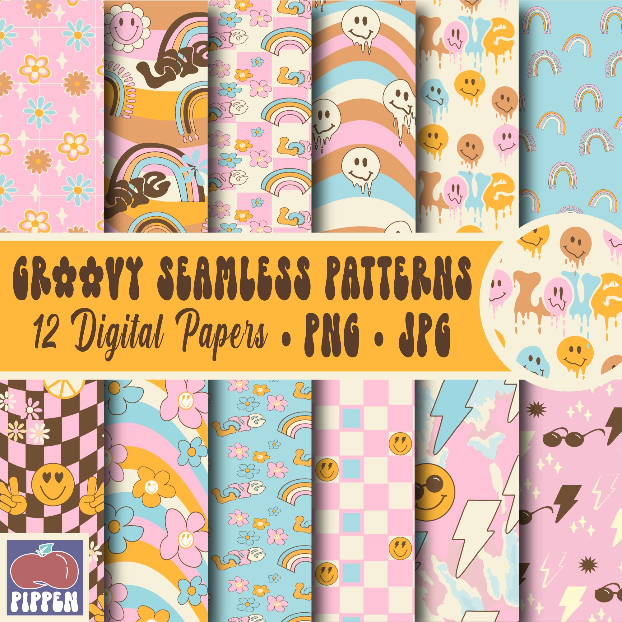 Retro 70s, Groovy 60s Seamless Digital Papers
