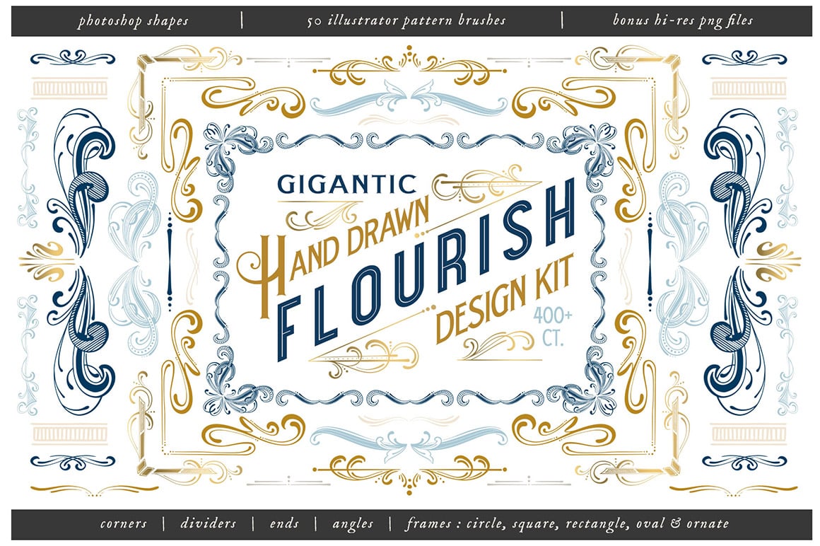 flourish design elements were drawn by hand, and inspired by vintage lettering, art nouveau, and florals