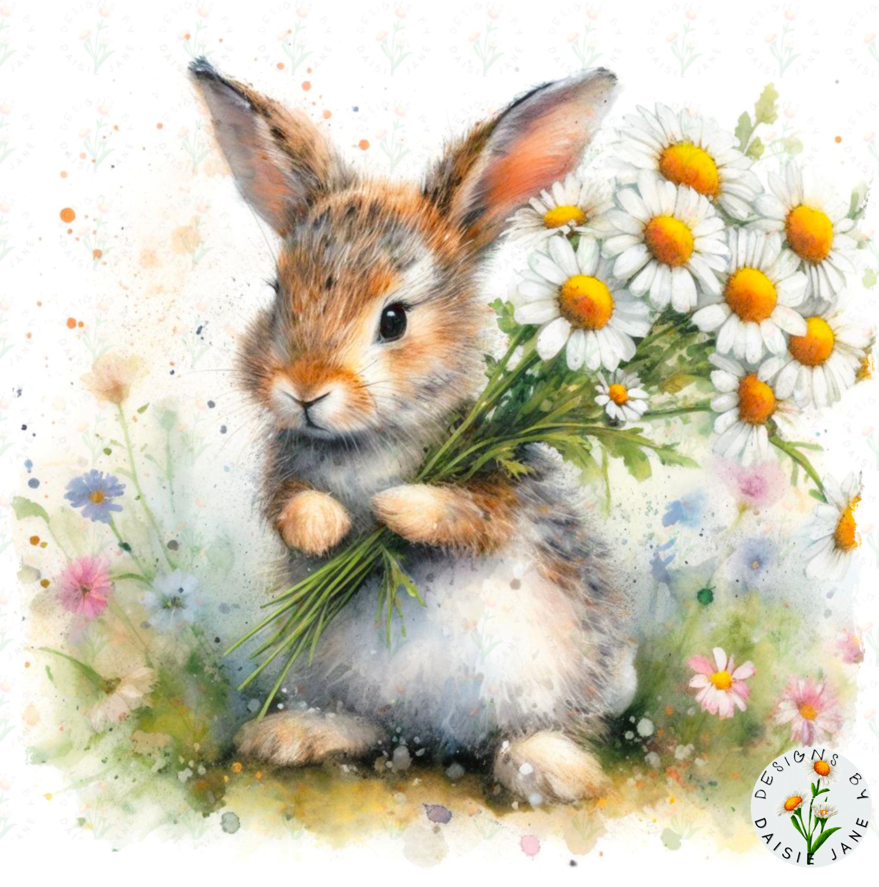 Rabbit holding a bunch of Daisies - Payhip