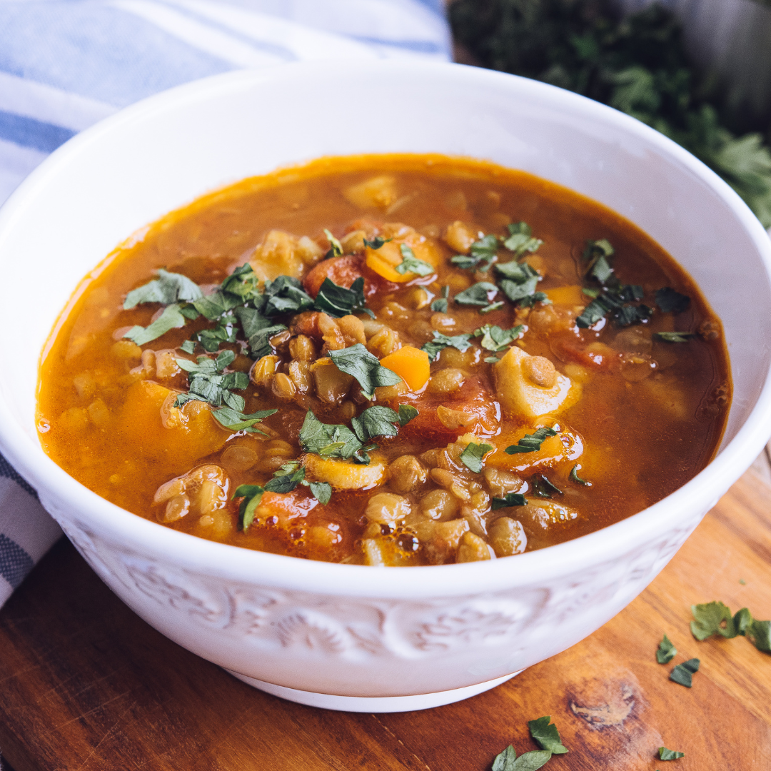 Nourishing Lentil Soup recipe by Sarice Holley – a quick and wholesome meal for busy moms. Packed with veggies, lentils, and Mediterranean flavors. Perfect for a healthy, comforting dinner.