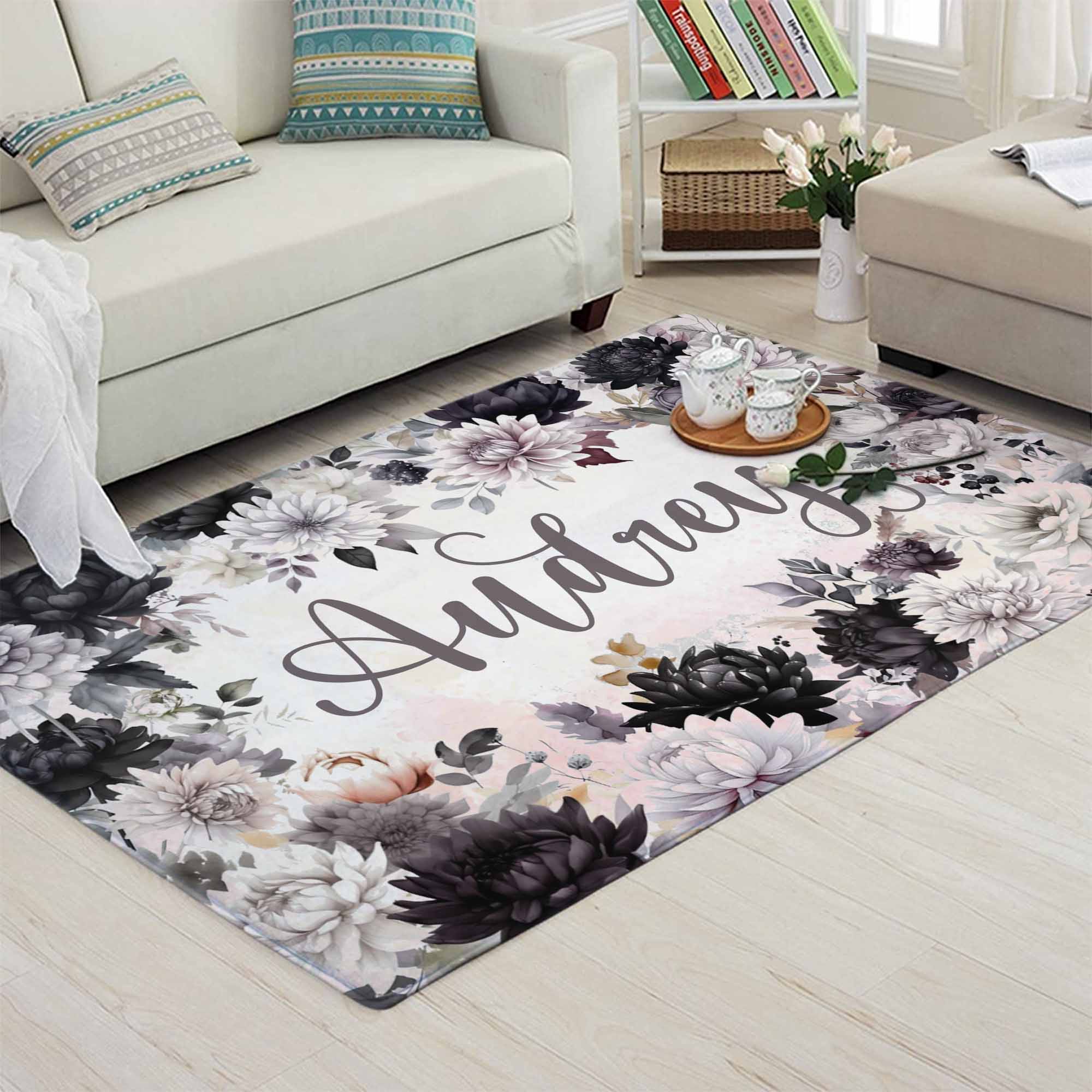 Dark Gothic Floral Custom Name Rug - Payhip