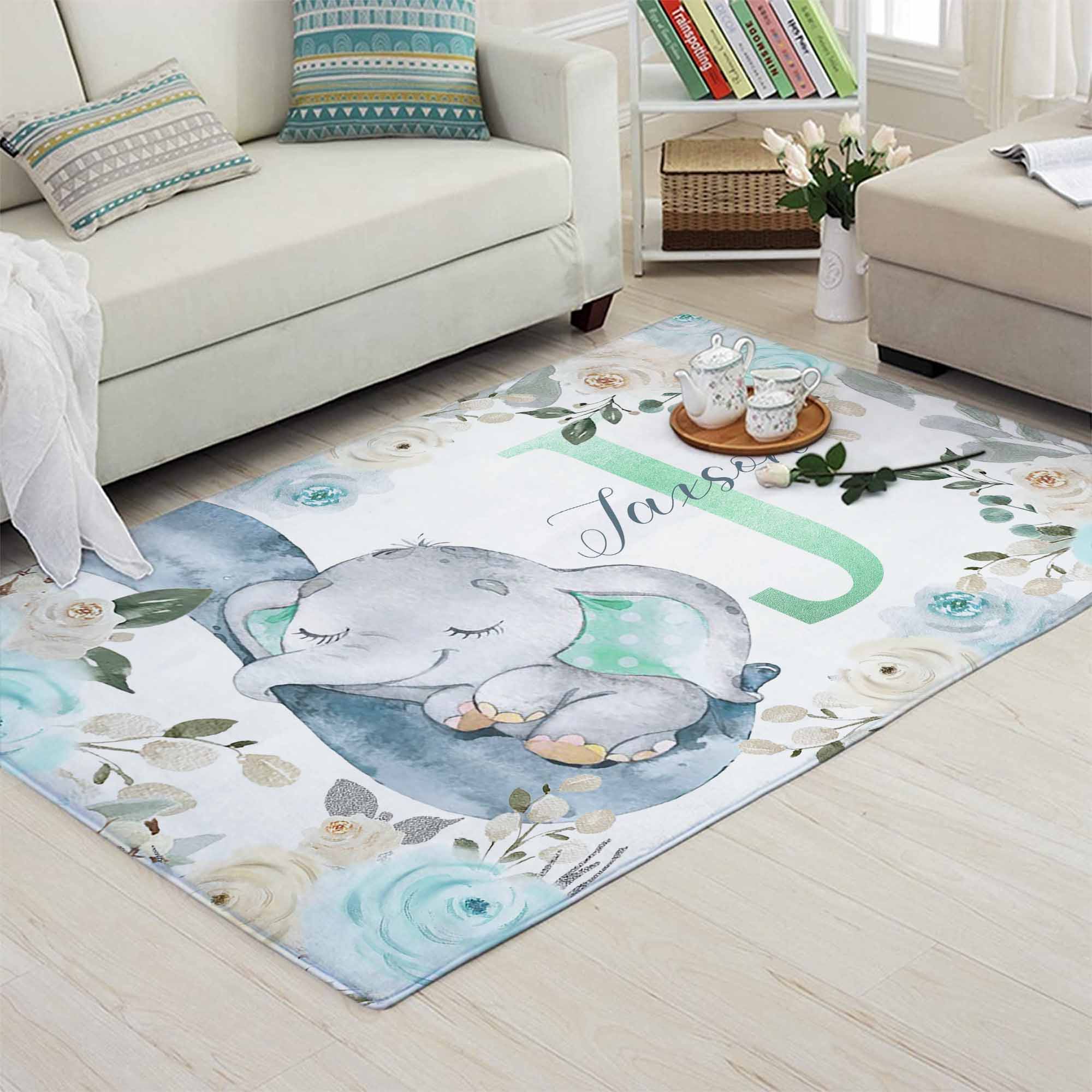 Mom and Baby Elephant Nursery Rug