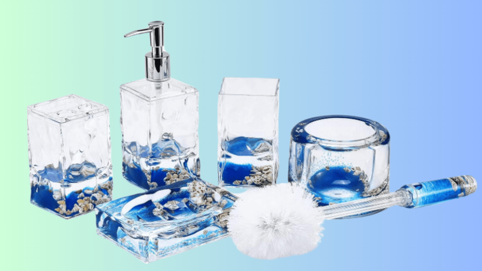 5 Piece Acrylic Liquid 3D Floating Motion Bathroom Vanity Accessory Set ...