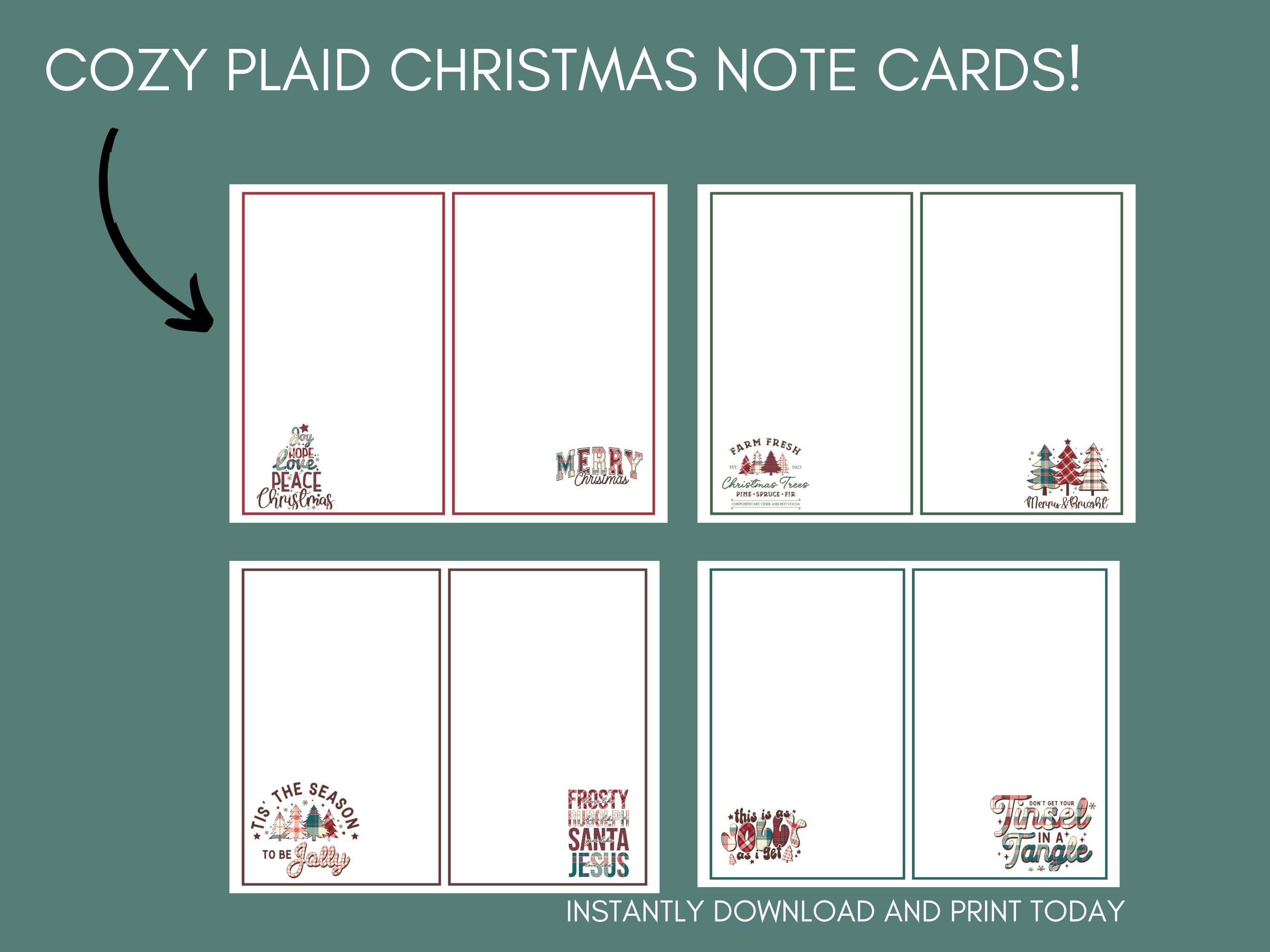 8 Cozy Plaid Christmas Blank Note Cards | Printable Cozy Plaid ...