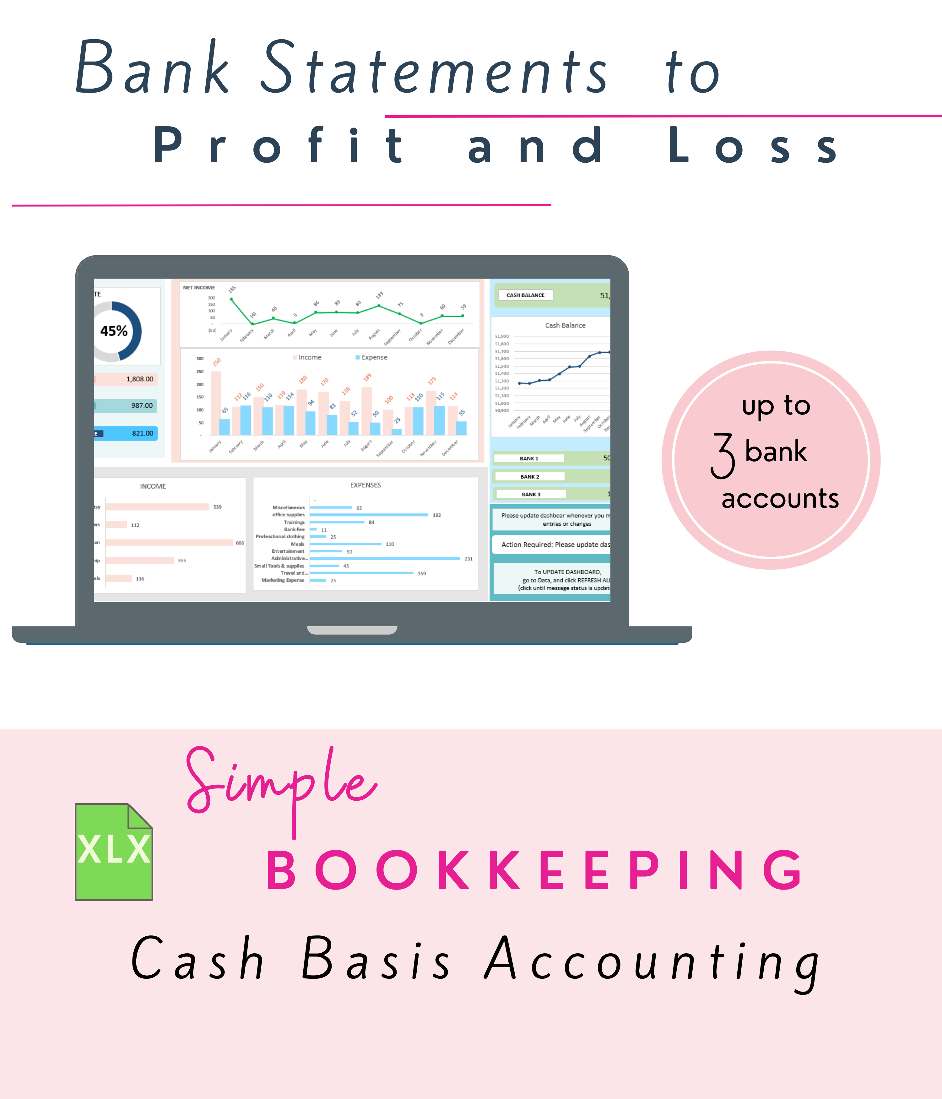 Simple Bookkeeping Excel Template - From Bank Statement to Profit and ...