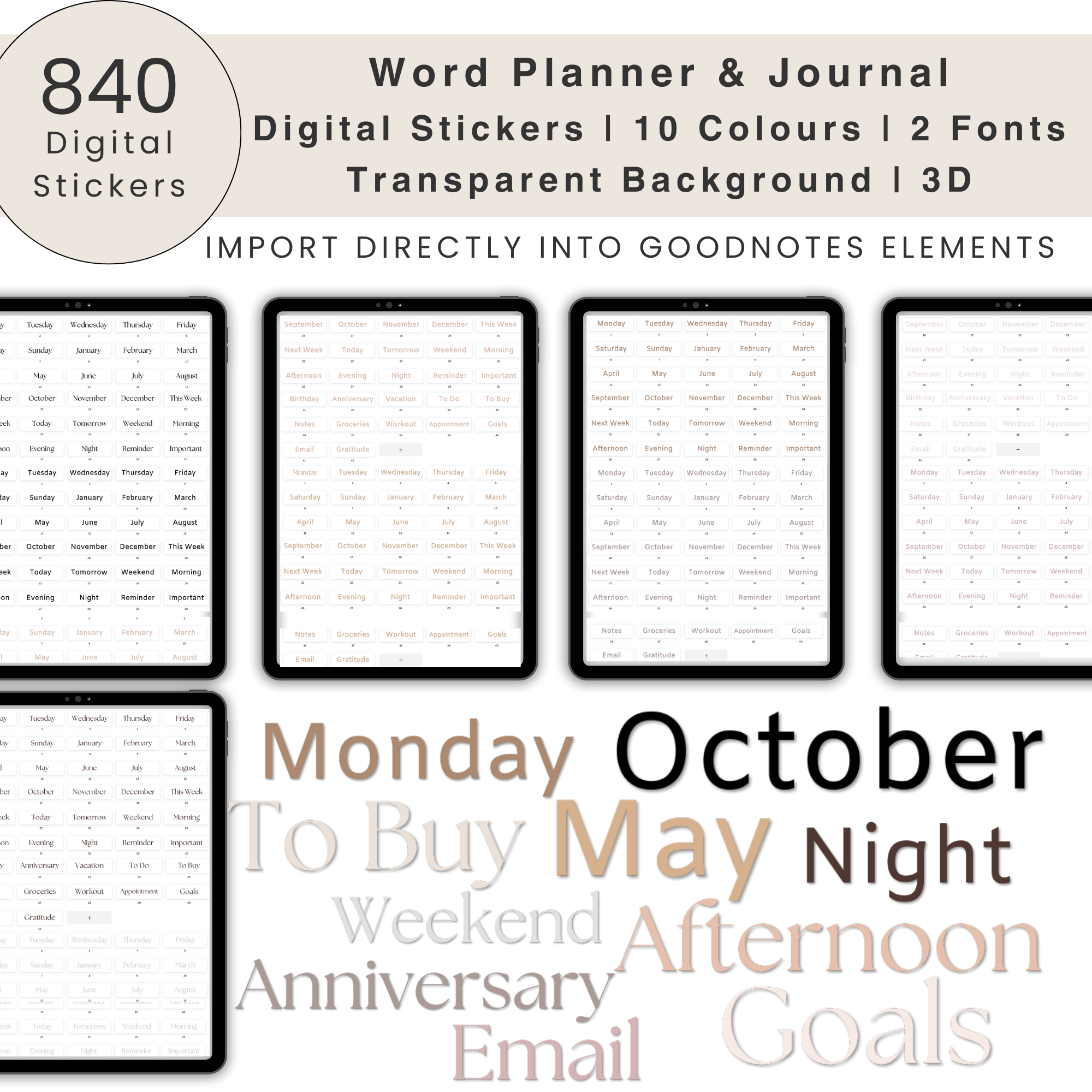 Words & Phrases Digital Stickers — Dash Planner