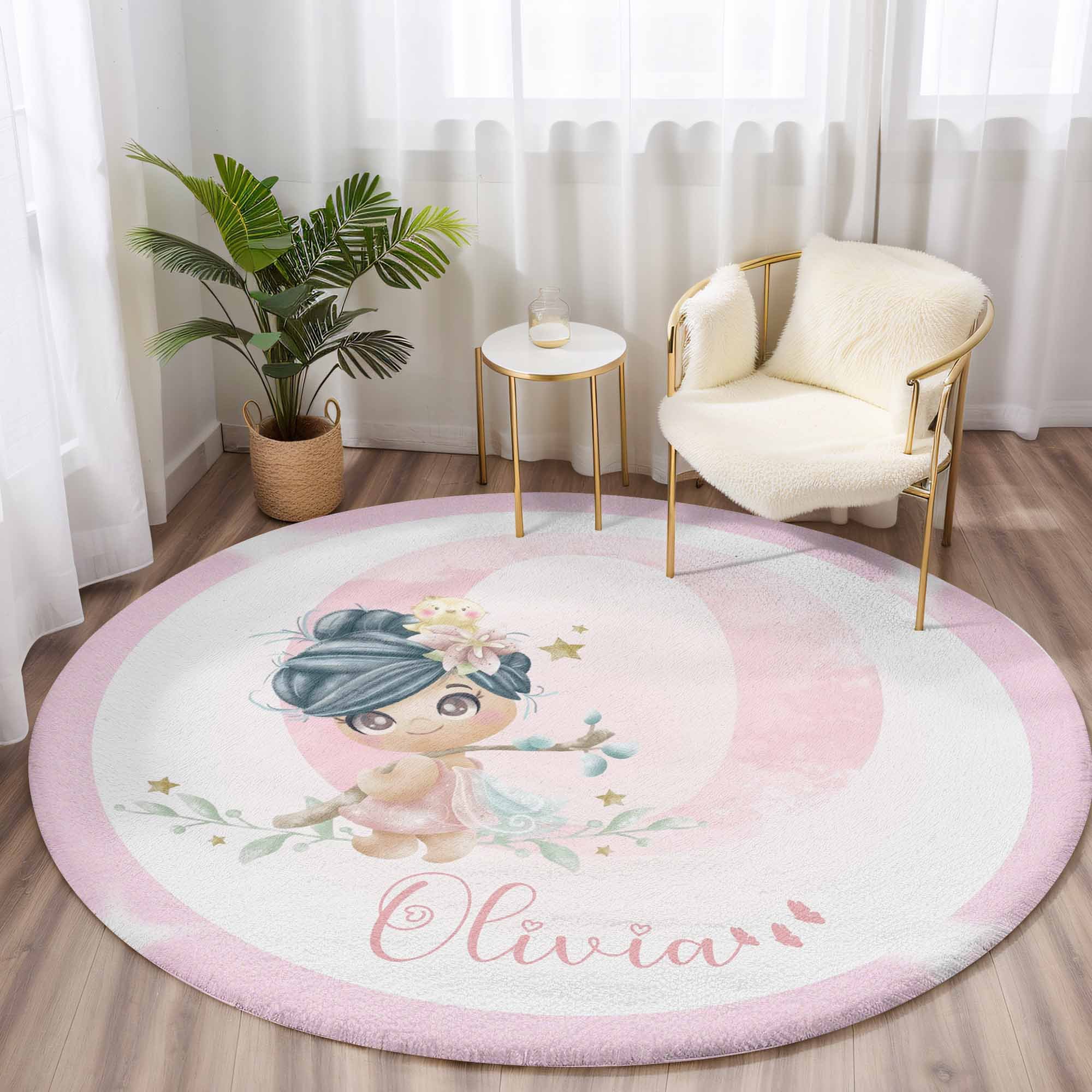Fairy Blue Rug Fairy Custom Alphabet Round Rug