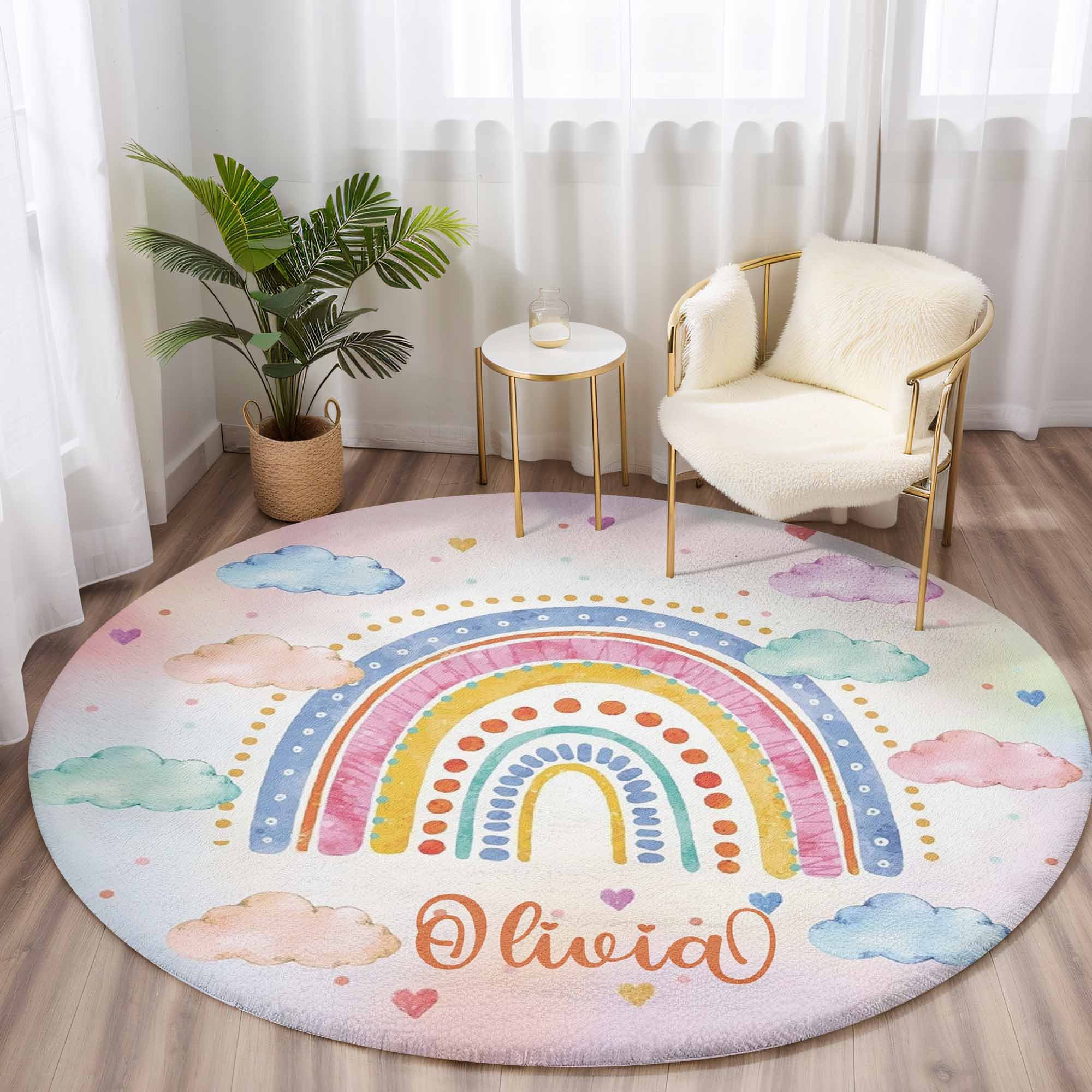 Raincloud Rug Boho Rainbow Cloud Round Rug - Payhip