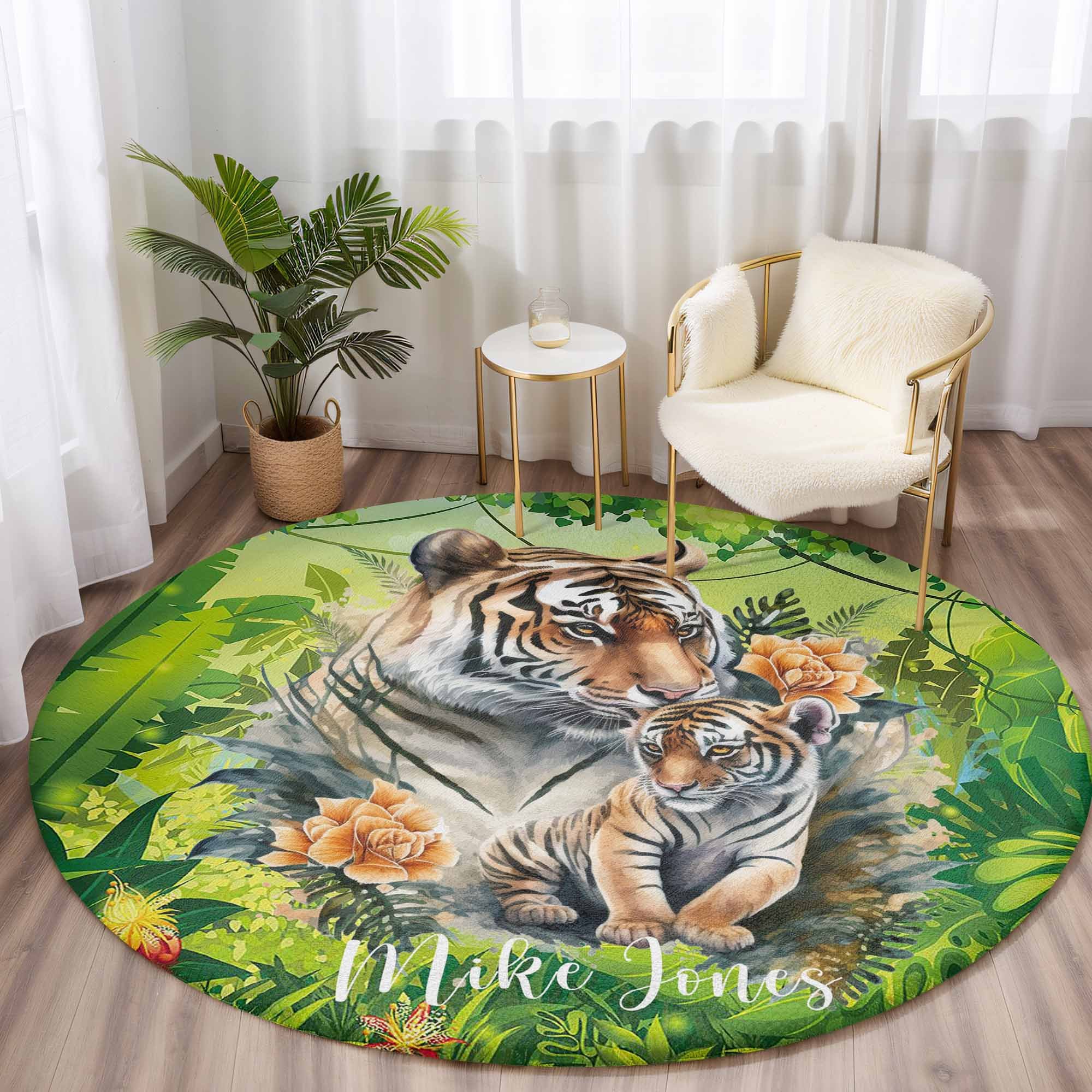 Mom And Baby Tiger Round Rug