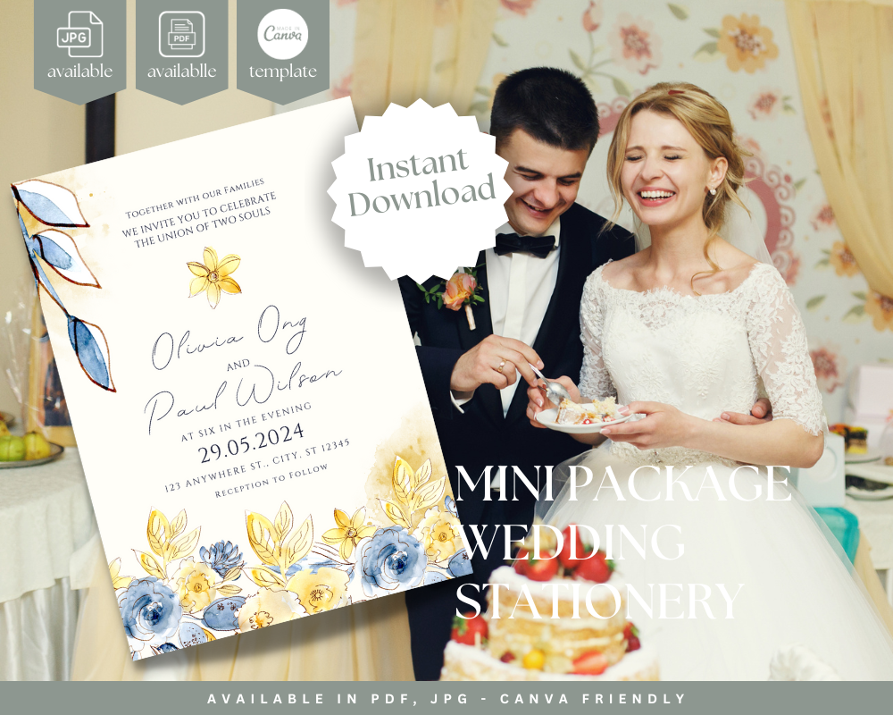 Wedding Invitation and Wedding Stationery in Blue Yellow Wedding Theme