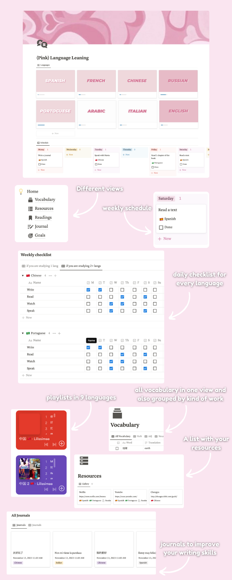 Language learning notion template