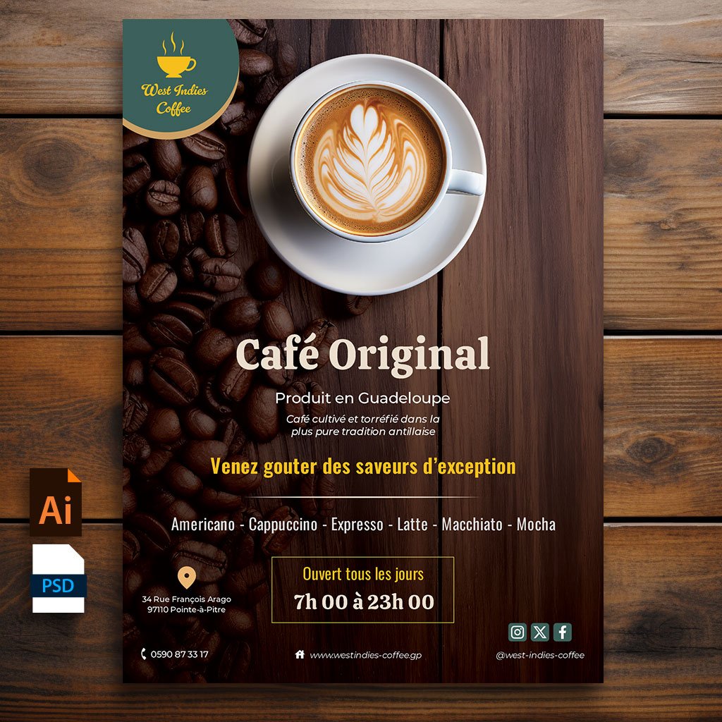 Flyer coffee shop. Gabarit pour café ou coffee shop à personnaliser
