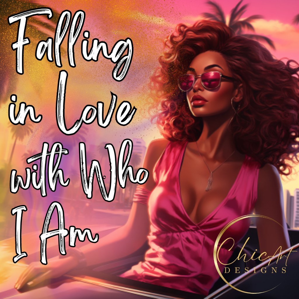 Pink Falling in love with who I Am, quote for women