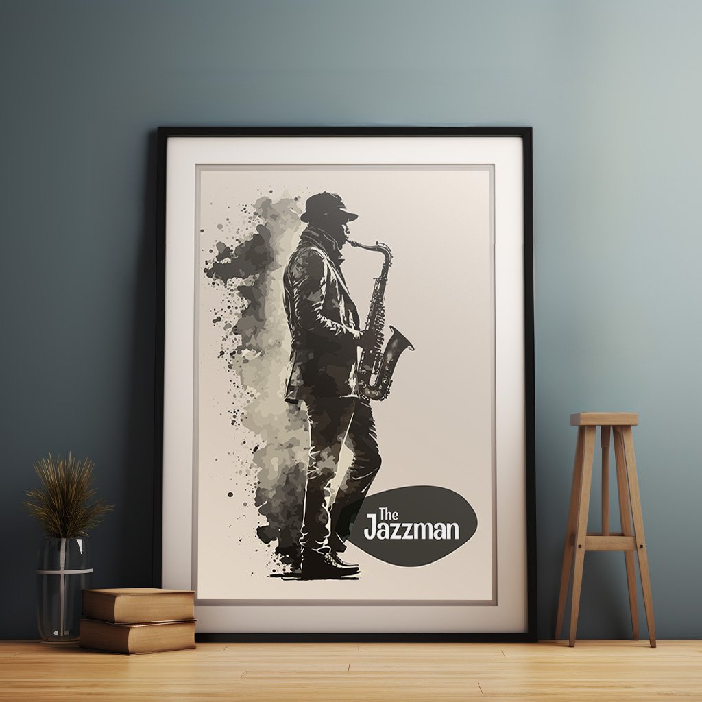 affiche à imprimer the jazzman. Image artistique dun joueur de saxophone.