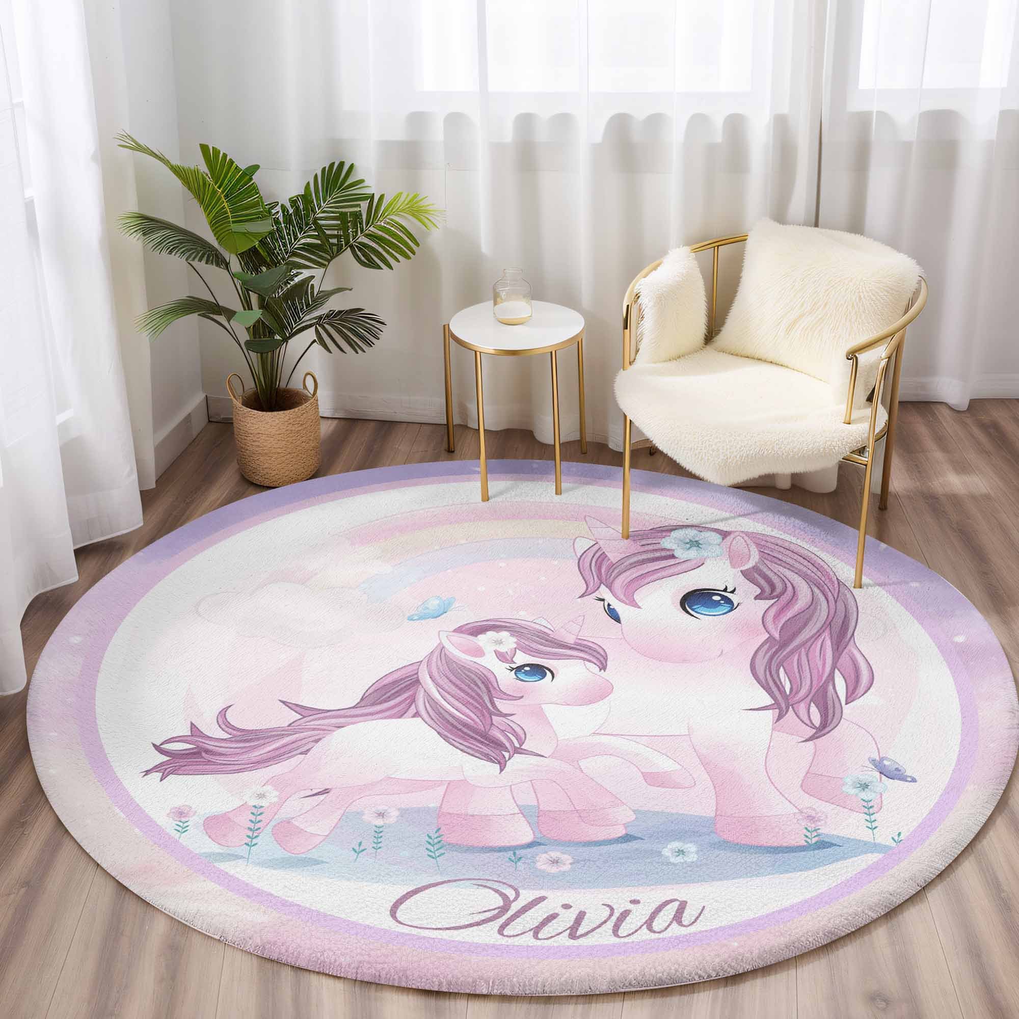 Mom And Baby Unicorn Round Rug - Payhip