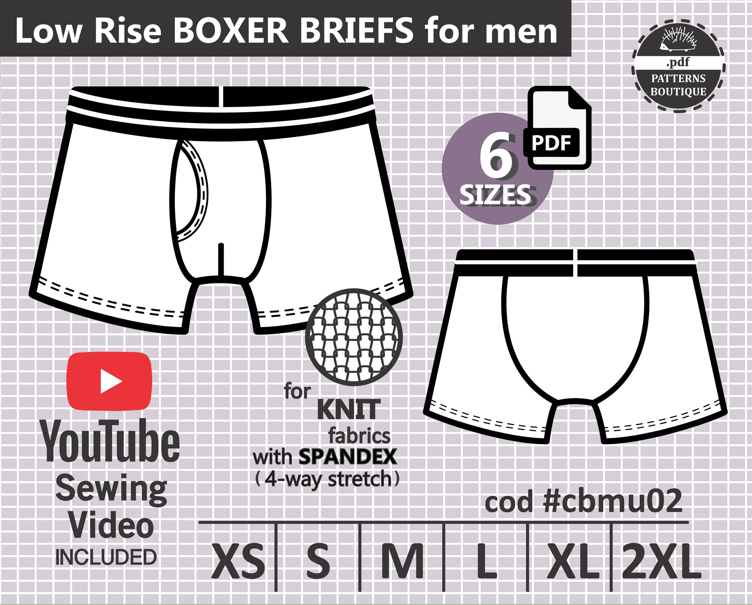 Boxer Abs.pdf BOXER Briefs for Men / PDF Sewing Pattern & Youtube Sewing Video / Low ...