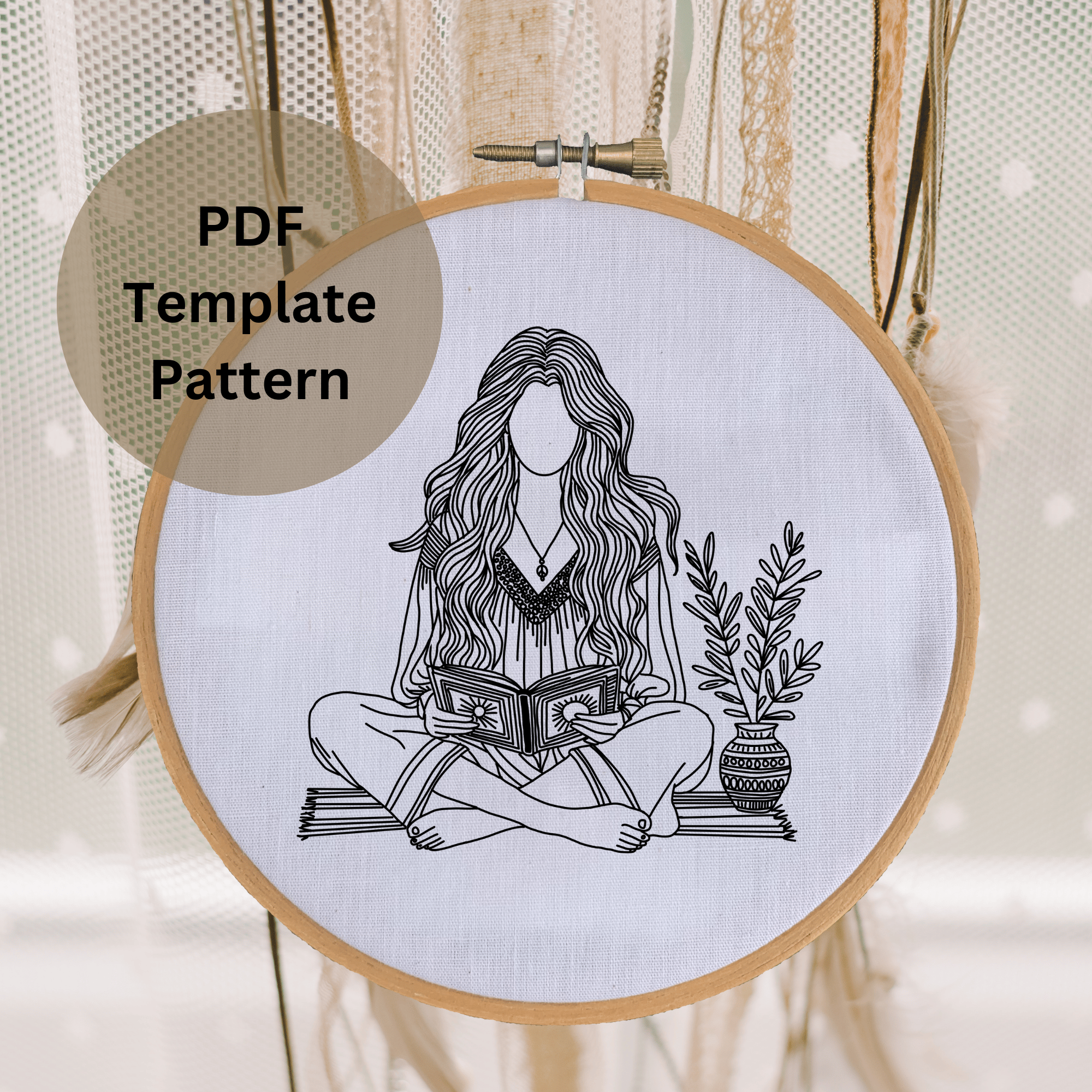 Boho Hippy Girl Hoop Art - Hand Embroidery PDF Pattern - Payhip