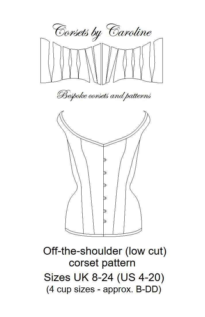 An off-the-shoulder 12 panelled over-bust corset pattern size (UK