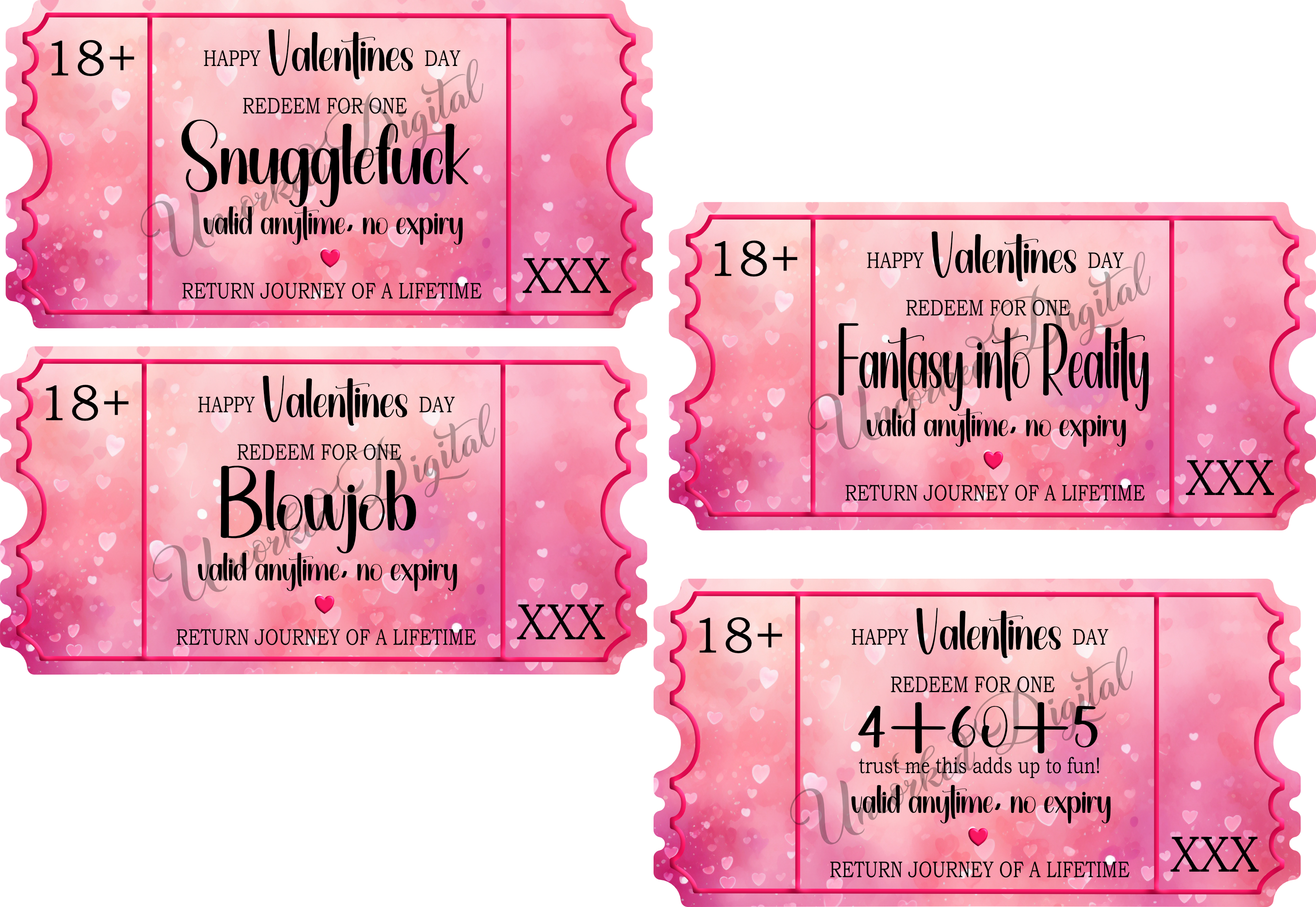Bundle Valentines and Rude ticket designs x 8 (woodform) - Payhip