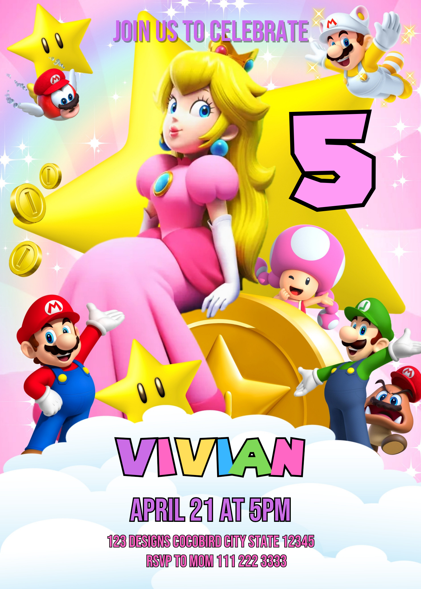 Princess Peach Digital Birthday Party Invitation