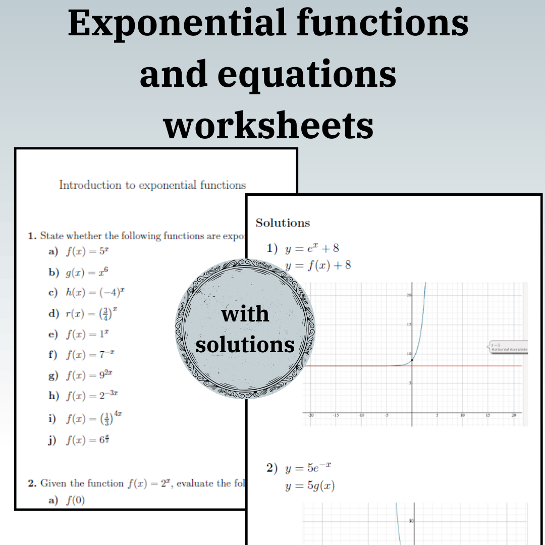 Exponential functions and equations worksheets (with solutions)