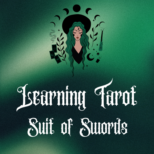 tarot, tarot cards, cards, witch, witchy, salem, tiktok, facebook, instagram, twitter, moon, star, spell, sword, swords, plants, green, dark green, black, hair, wavy hair, learn, learning, intuition