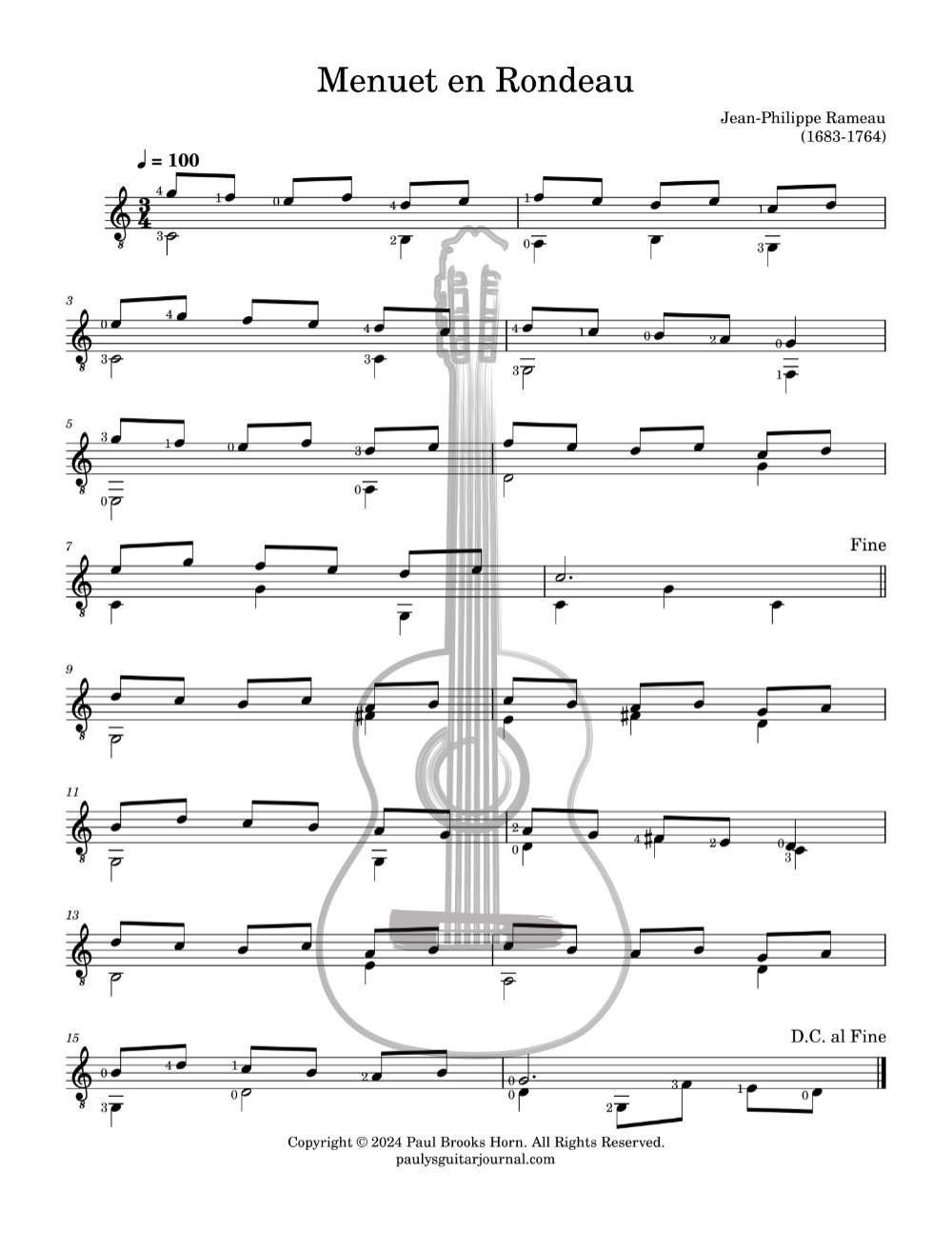 Sheet music for beginner or early intermediate classical guitar.