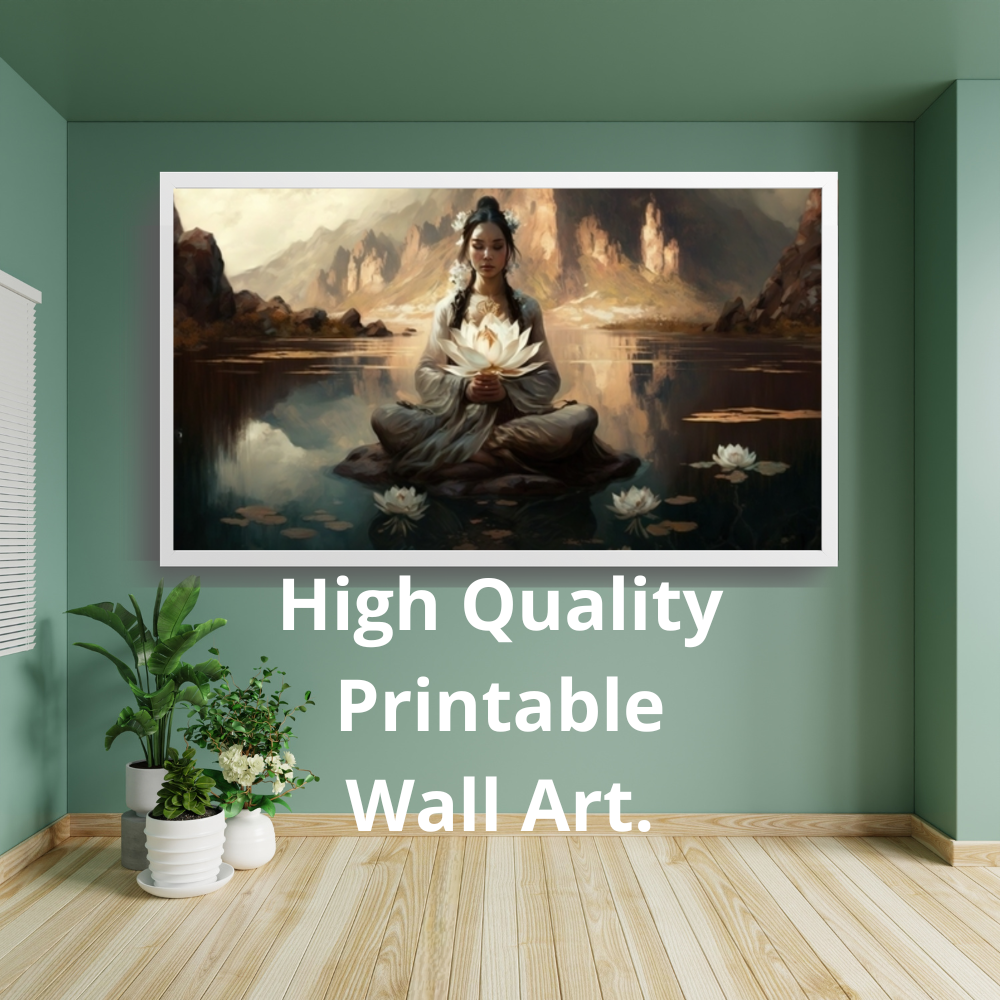 The Woman with Lotos Flower is a stunning piece of printable wall art