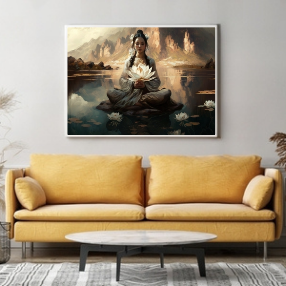 The Woman with Lotos Flower is a stunning piece of printable wall art