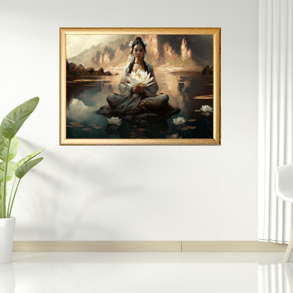 The Woman with Lotos Flower is a stunning piece of printable wall art