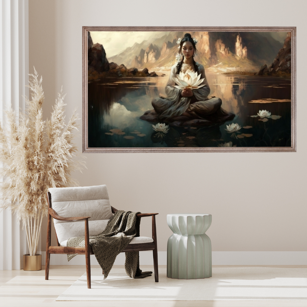 The Woman with Lotos Flower is a stunning piece of printable wall art
