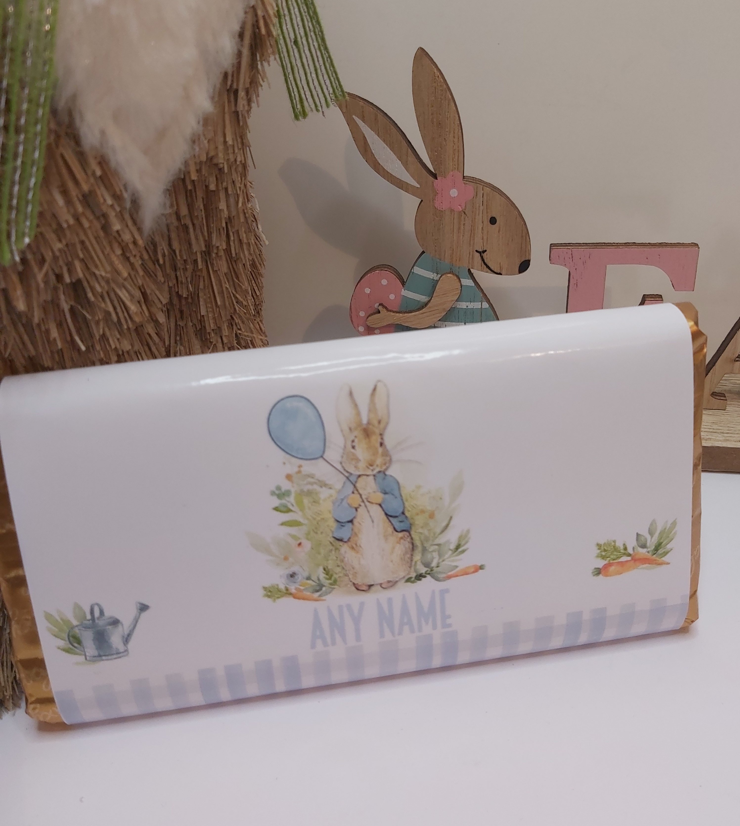 Easter chocolate wrapper Blue gingham B 110g - Instant download digital ...